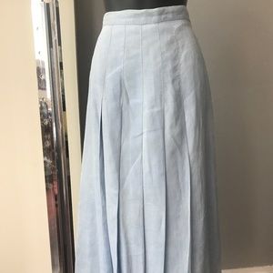 Vintage baby blue drop waist pleated linen midi _M